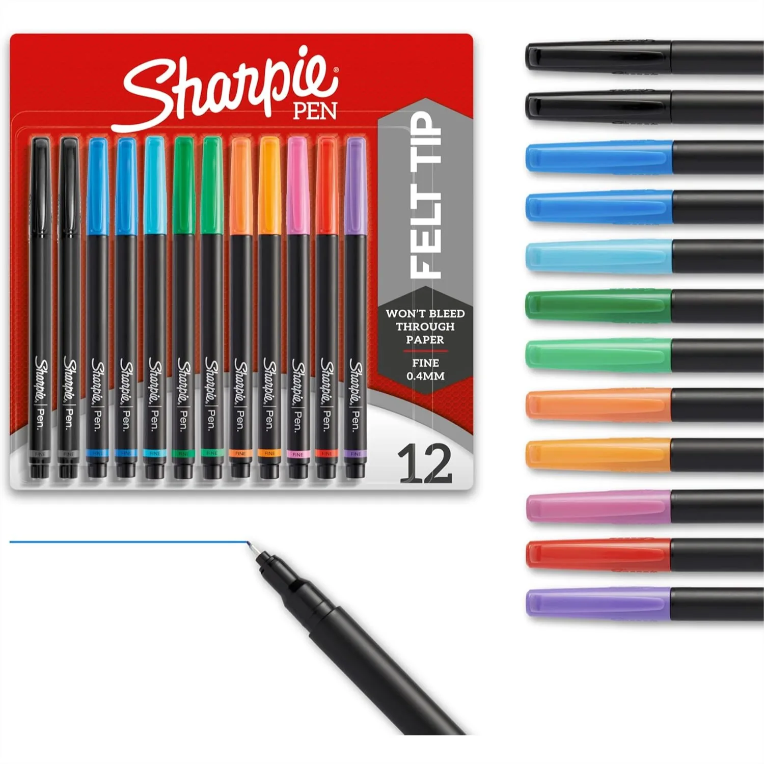 

Felt Tip Pens Fine Point 0.4mm Assorted Colors 12 Pack for Journaling Art Drawing Markers