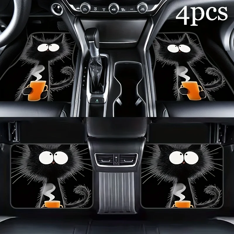 4pcs Set Of Cat Printed Foot Pads, A Universal Car Interior Set With Anti Slip Particles At The Bottom, Which Not Only Ensures S