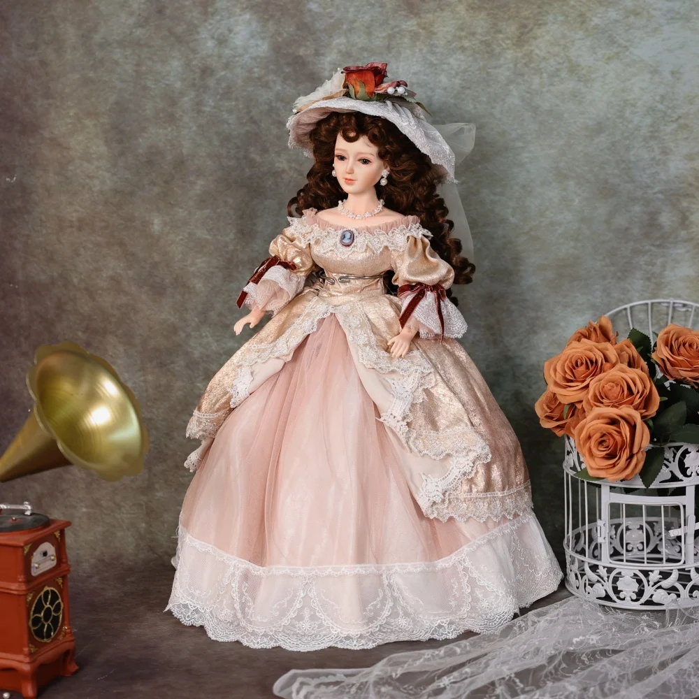 Cloveray Oryginalna 22-calowa Realistyczna Lalka Porcelanowa Victoria Retro Lalka Ceramiczne Ruchome Elementy Ciała Materiałowy Korpus Wysokiej Jakości Kolekcjonerski Prezent Artystyczny