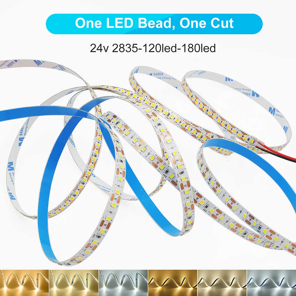 

12V 24V LED Strip 2835 5M 10M Tape Flexible Ribbon Light RA90 Bright 120 180LEDs/M 5MM 8MM PCB Room Lighting Warm Natural White