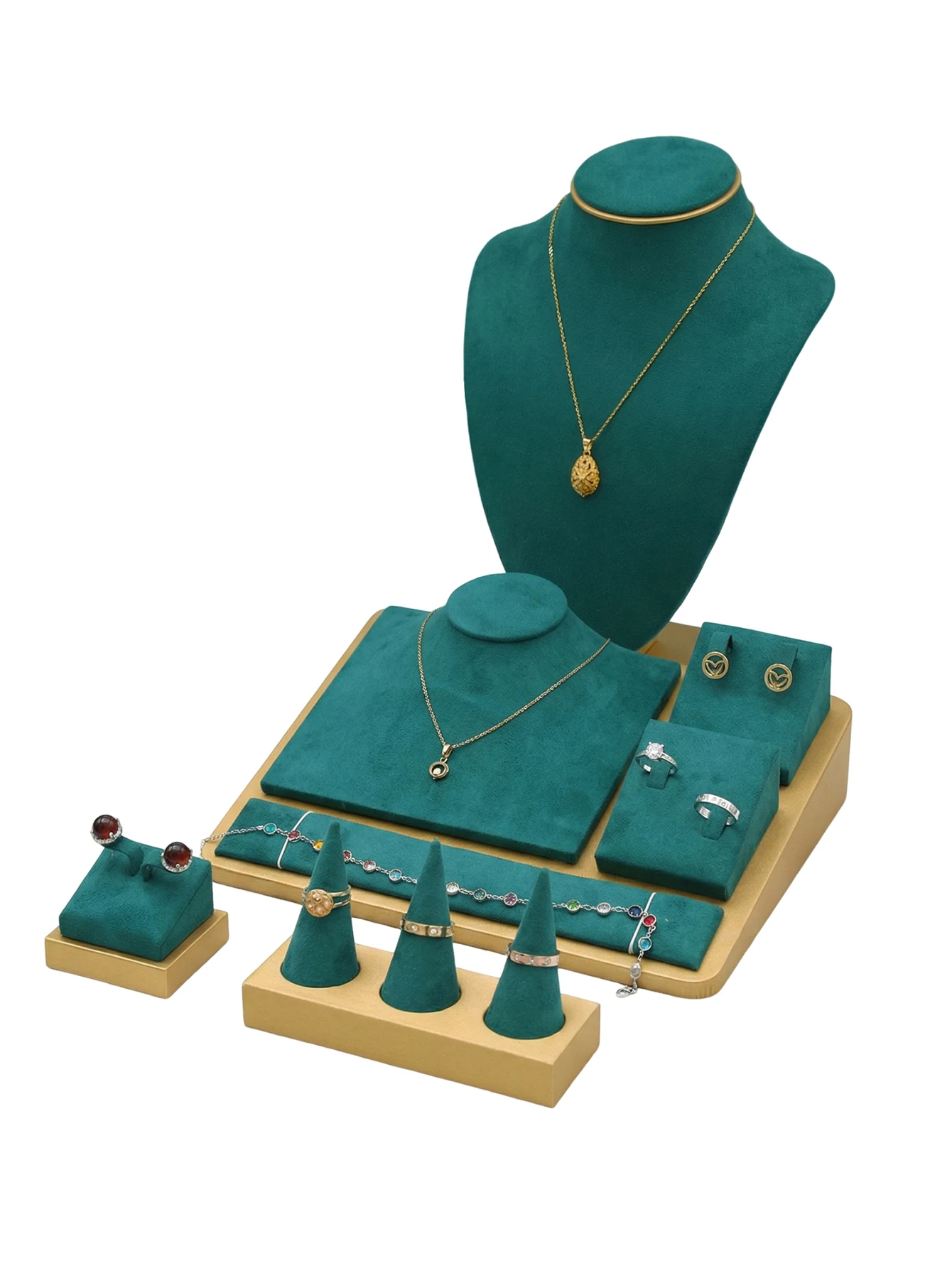 Teal Velvet Jewelry Display Set, Premium Mannequin Bust & Tray Organizer for Necklaces, Earrings, Rings & Bracelets