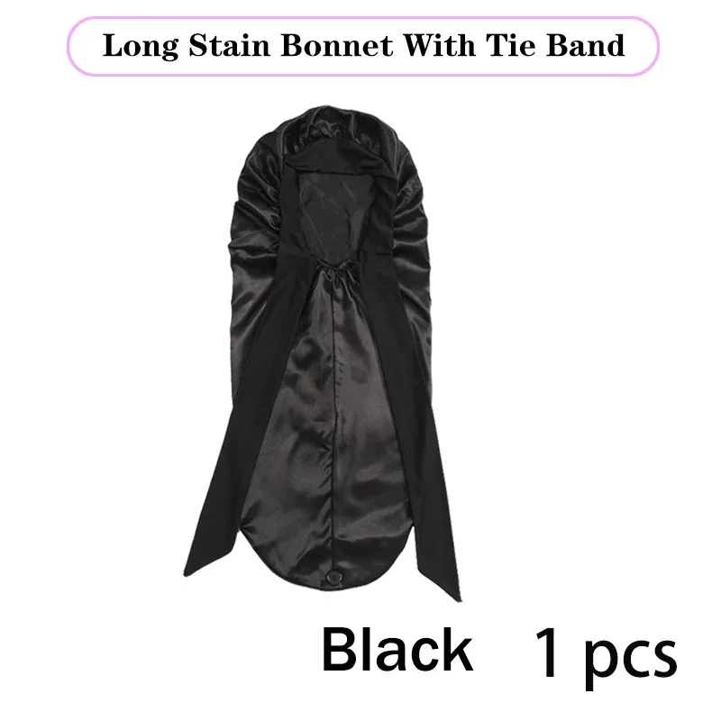 Touca de cetim longa, cor sólida, tamanho extra grande, com laço longo, para mulheres negras, para cuidados com os cabelos, para todos os tipos de cabelo.