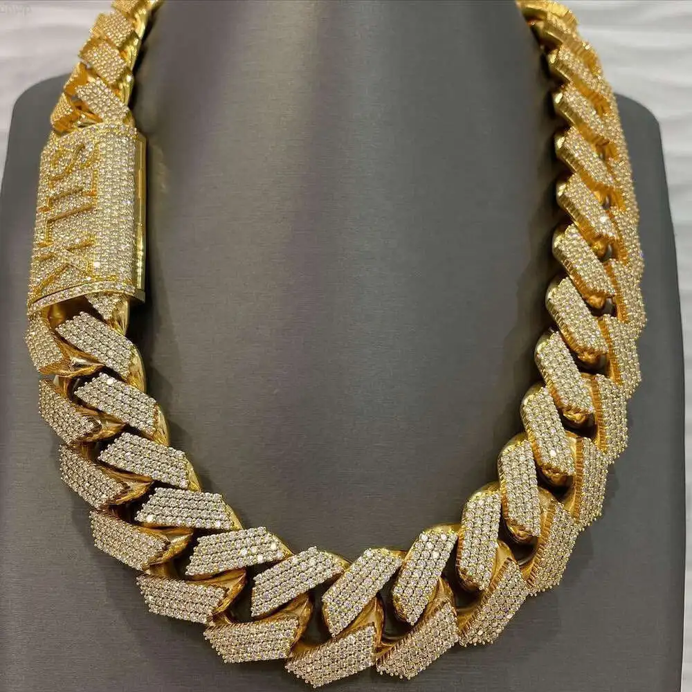 

Luxury Custom Fully Bust Down 24mm 4 Rows Iced Out Moissanite Diamond Miami Cuban Linik Chain