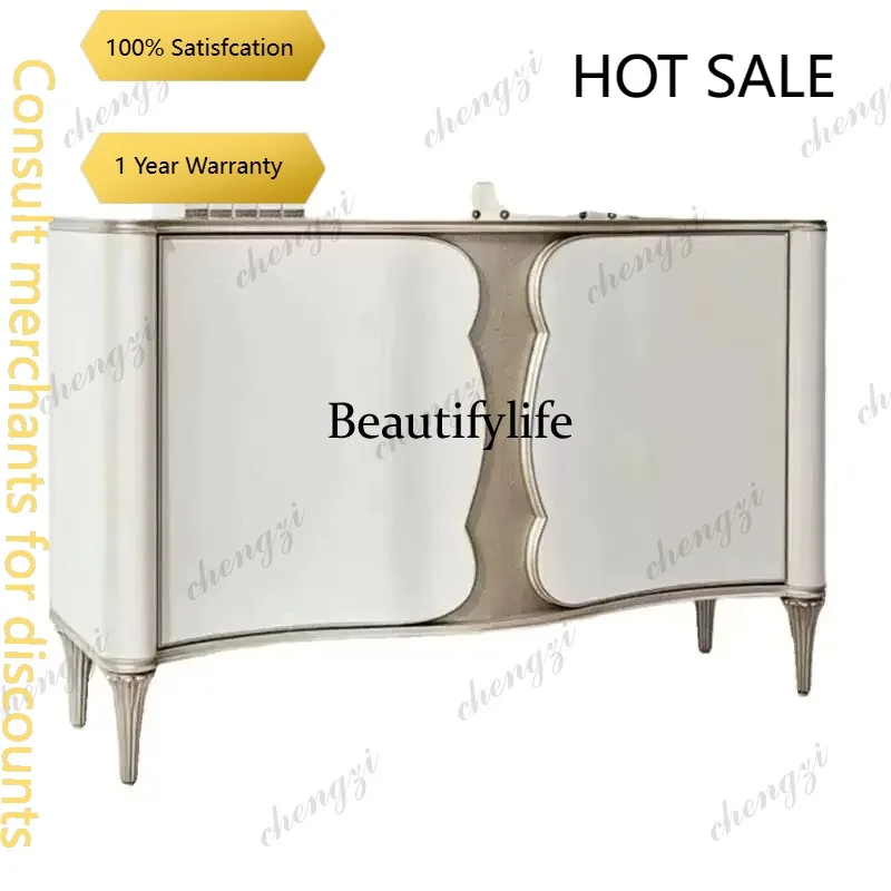 R134 American Solid Wood Light Luxury Porch Cabinet Entrance Foyer Side Cabinet Cream Wind Multi-functional Locker