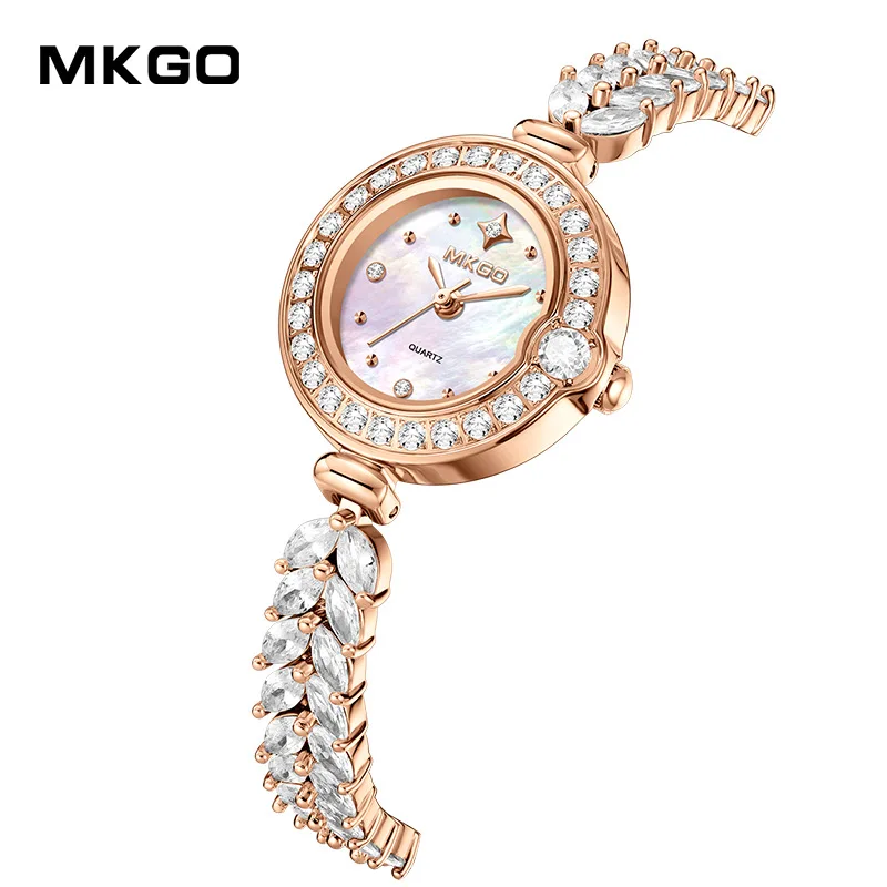 Reloj de cuarzo a la moda para mujer, pulsera impermeable con cabeza de cobre, ligera, de lujo, con incrustaciones brillantes, lleno de diamantes