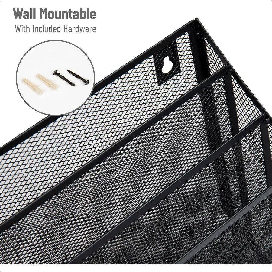 Mind Reader Vertical File Storage Desktop Organizer Wall Mount Office Metal Mesh 12.5" L x 3.75" W x 11.5" H Black