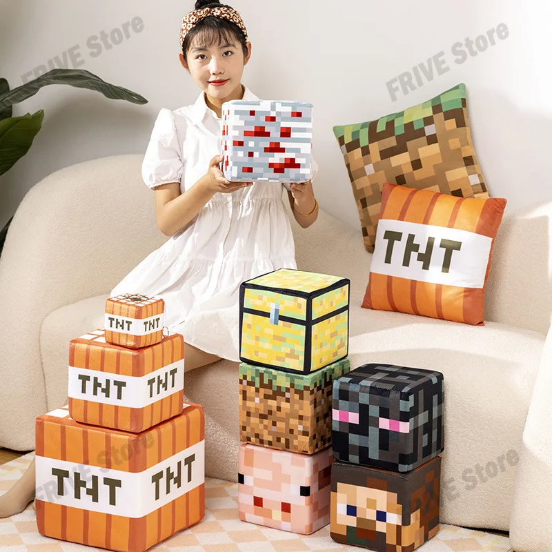 Cartoon Square Pillow Doll TNT Plush Pillow Cube Toy Character Model Plush Toys Home Decor Cute Gifts for Kids