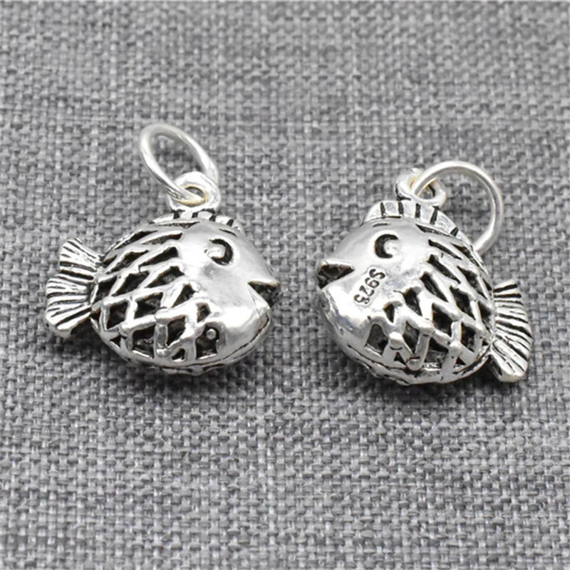 2 Pieces Hollow Fish 3D Charms Double Sided in 925 Sterling Silver for Necklace and Bracelet Making
