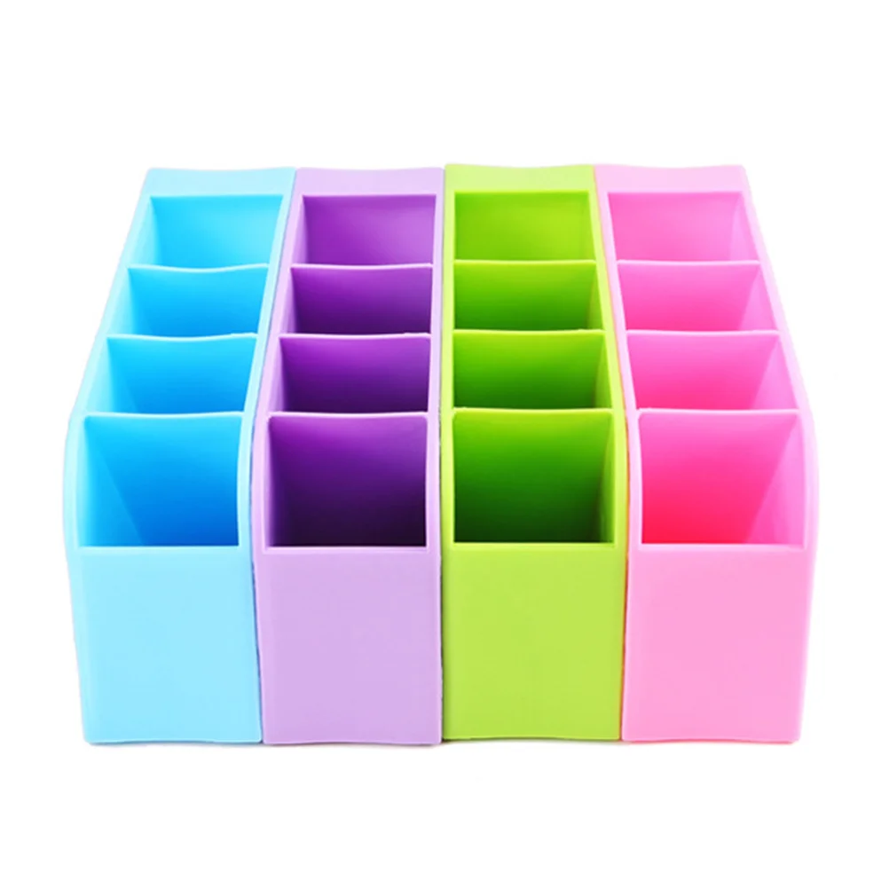 4 Grids Stationery Storage Box Desktop Organizer for Makeup Cosmetics and Socks PP Material Space Saving Tabletop Case Purple