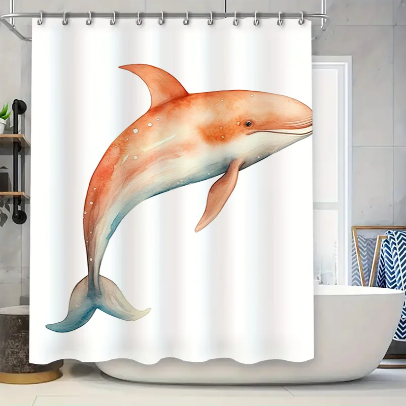 

Занавеска для душа с дельфином для плавания, водонепроницаемая ткань, дизайн, декор для ванных комнат, оранжевый, синий цвет, всплеск, художественное украшение, размер 180