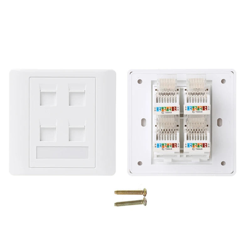 Rj45 Socket Modular with Keystone, White PC Wall Face Plate, Faceplate, Toolless Wall Panel, 4 Port, Cat5e, CAT6, 86mm