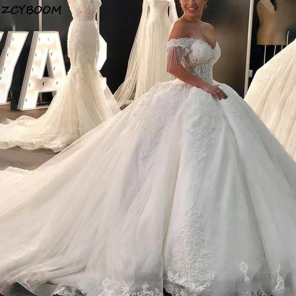 

Luxury Ball Gown Wedding Dresses Elegant Bride Gowns 2023 Off The Shoulder Vestido De Novia Sequins Lace Princess Wedding Dress