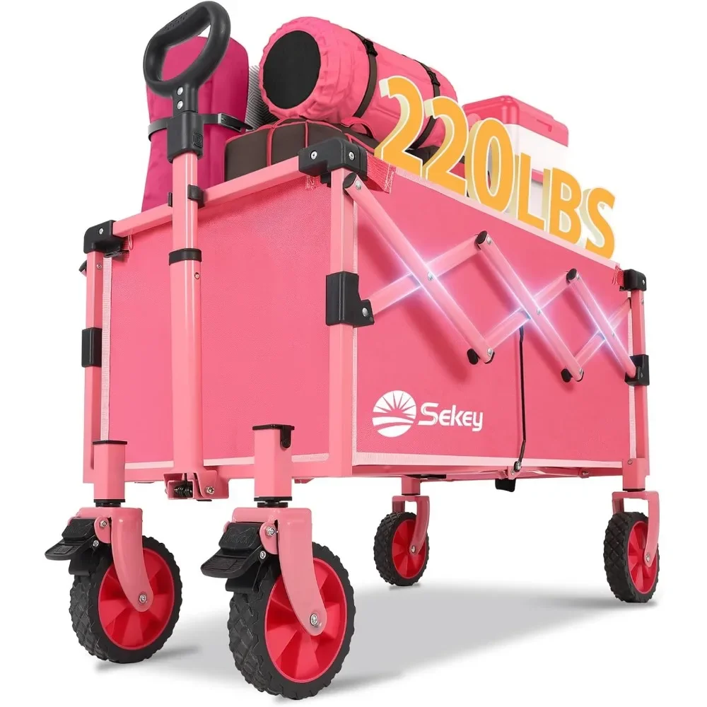 

220LBS Heavy-Duty 120L Large Capacity Collapsible Wagon, Foldable Cart with All-Terrain Wheels, Lightweight Folding Wagon