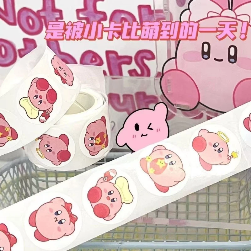 500PCS Anime Kirby Stickers Kawaii Anime Pink Star-kirby Roll Stickers Cute Cartoon Reward Stationery Sticker Toy for Kids Gift