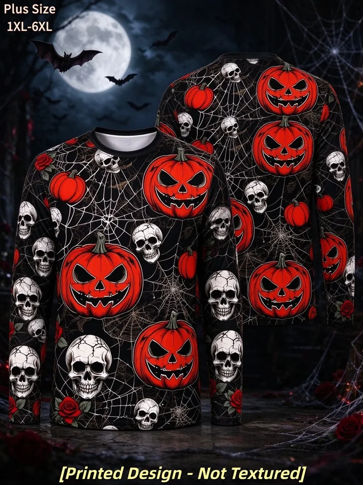 Men's Halloween Trick or Treat Black Cat Moon Star Long Sleeve T-Shirt All Over Print Graphic Tee Spooky Pullover Tops Gift