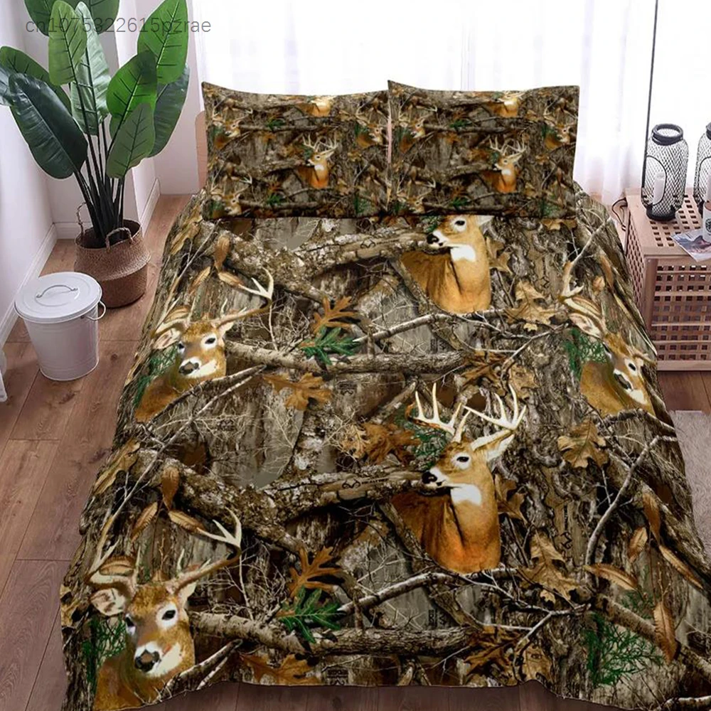 Camouflage Deer Duvet Cover Set UK Single Double Queen US Twin Full King Size Pkm Bed Linen Set