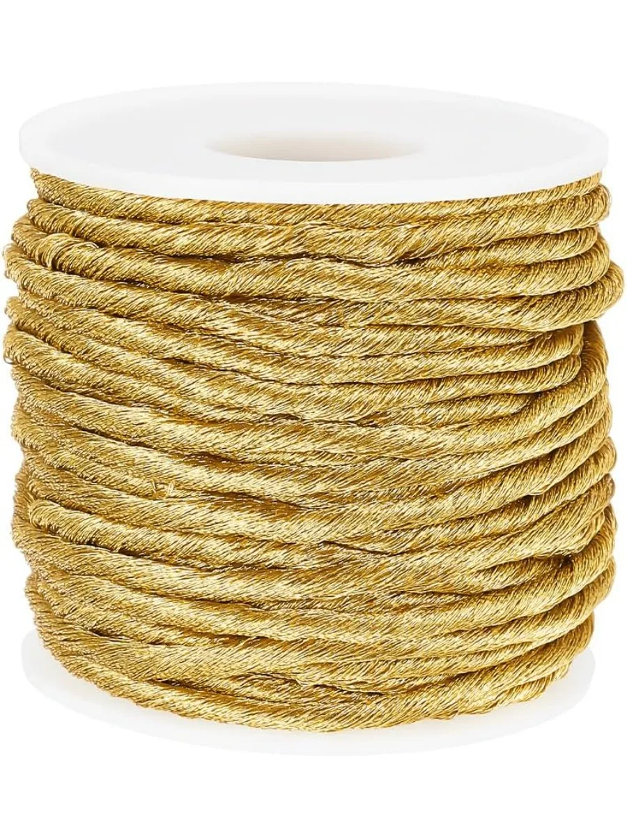 1Roll 19.14 Yards Metallic Macrame Cord 3mm Gold Twist Metallic Thread Jewelry Thread Craft String for Bracelet Jewelry Making