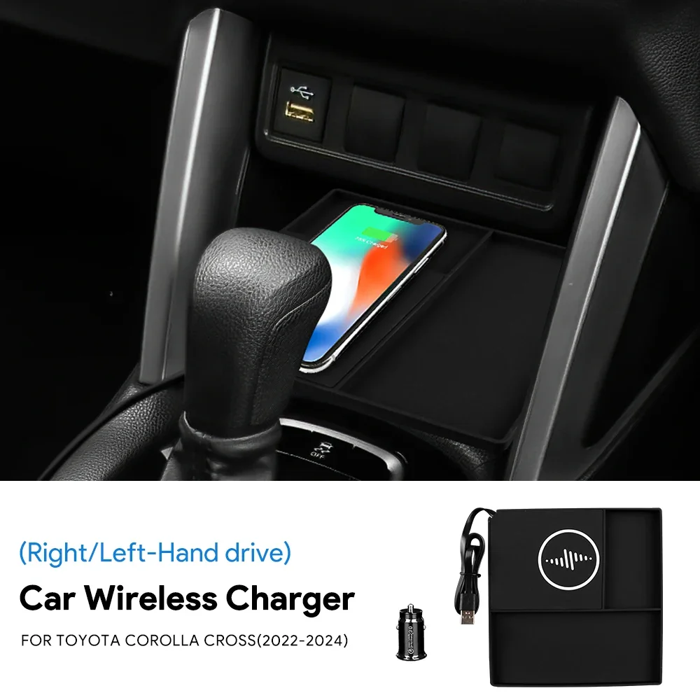 15W Car Wireless Charger for Toyota Corolla Cross Hybrid 2022 2023 2024 2025 Mobile Phone Fast Charging Holder PVC Accessories