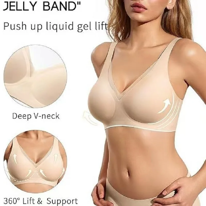 Women's Seamless Wireless V-Neck Push-Up Bra with Wide Straps Full Coverage Mesh Comfortable Underwear Fashion