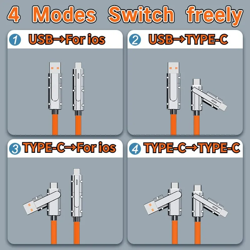 120W 4 in 1 Multi-function Mobile Phone Data Cable PD Fast Charging Cable Charger for Huawei Xiaomi iPhone