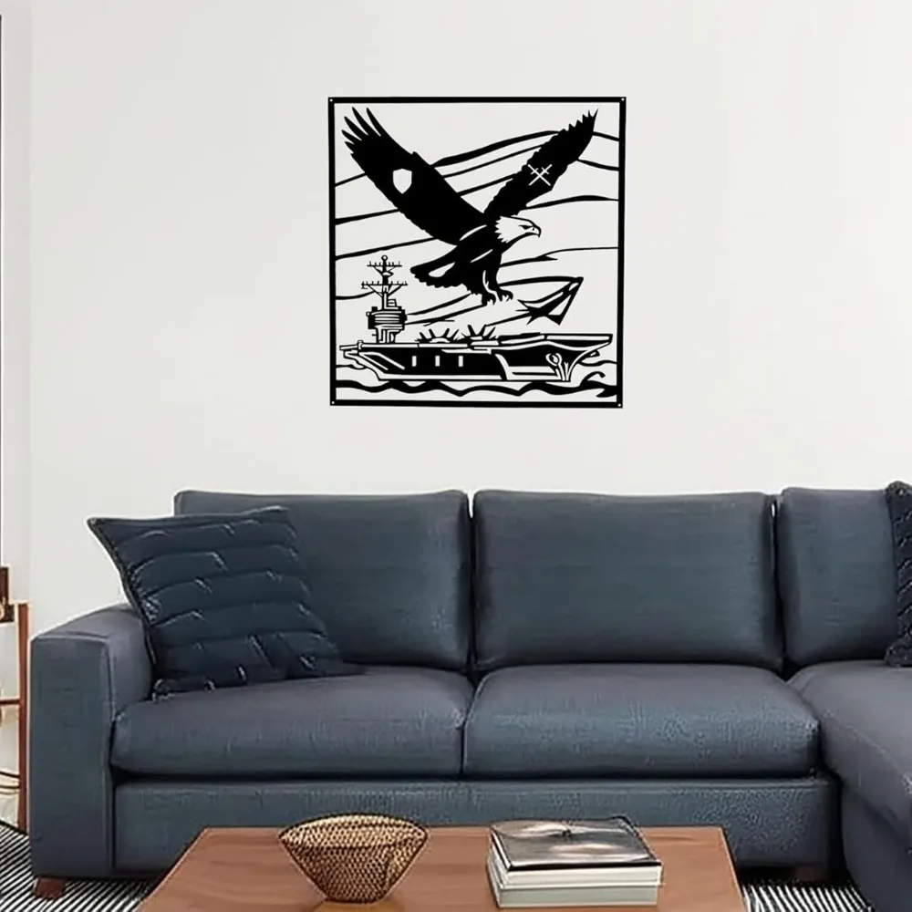 CIFBUY Metal Wall Art Eagle Aircraft Carrier Aluminum Sculpture Rustproof Waterproof Military Decor For Living Room Ornament
