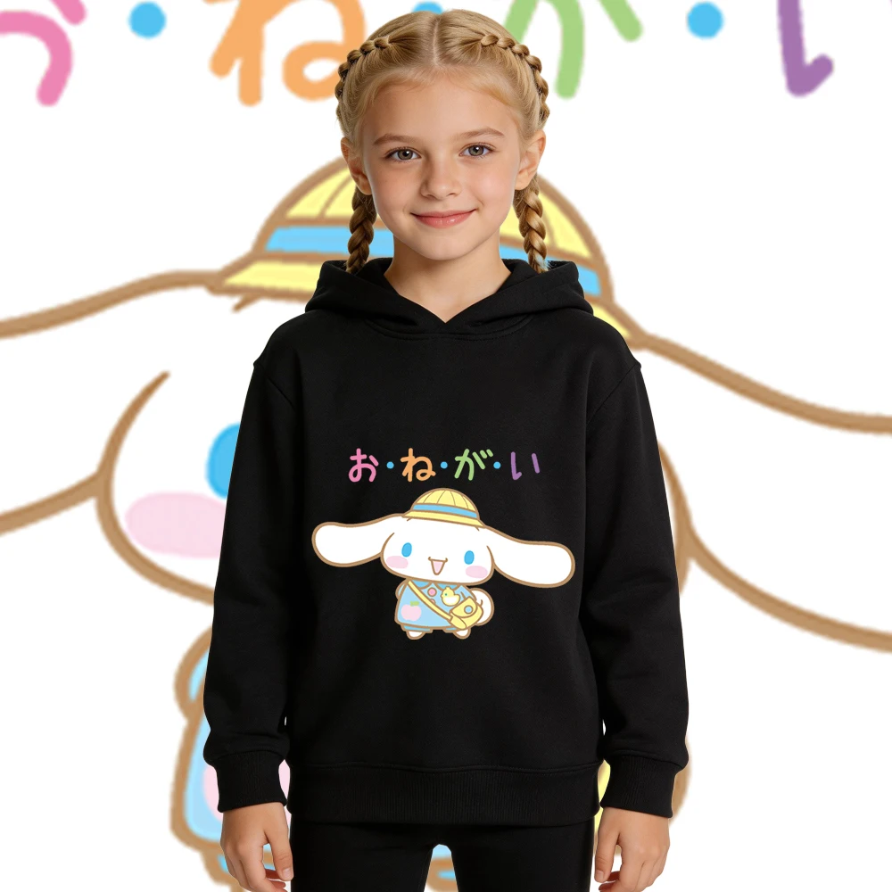 

Толстовка с принтом Cinnamoroll Kindergarten Time, теплая флисовая толстовка с капюшоном для мальчиков и девочек, повседневный пуловер, осенне-зимняя детская одежда
