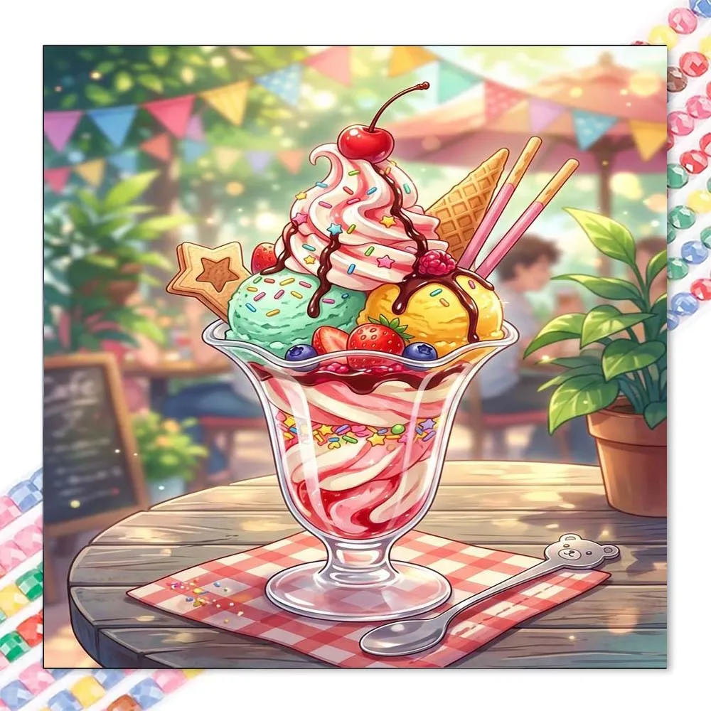 1Pcs, 5D-DIY, Round Diamond Painting Set, Diamond Art, Sundae, Ice Cream, Cherry, Home Decor