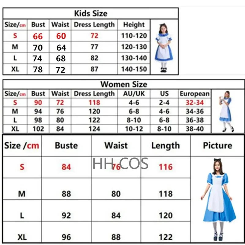 2025 新しいハロウィン大人子供女の子アニメ不思議の国のアリス冒険パーティードレスアップ衣装女性弱虫メイドロリータ wat115