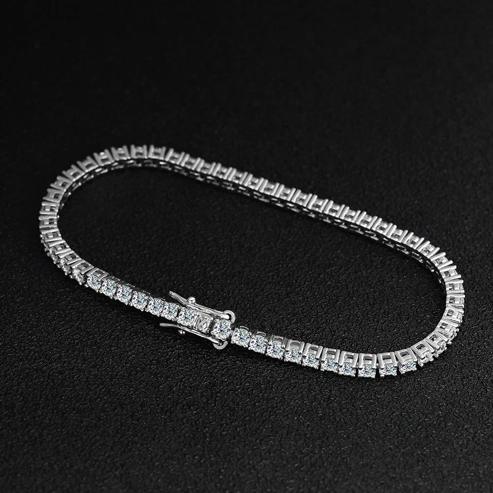 ALITREE 2mm D Color Moissanite Tennis Bracelets for Woman Man Sparkling Diamonds with GRA s925 Sterling Sliver Hip Hop Bracelet