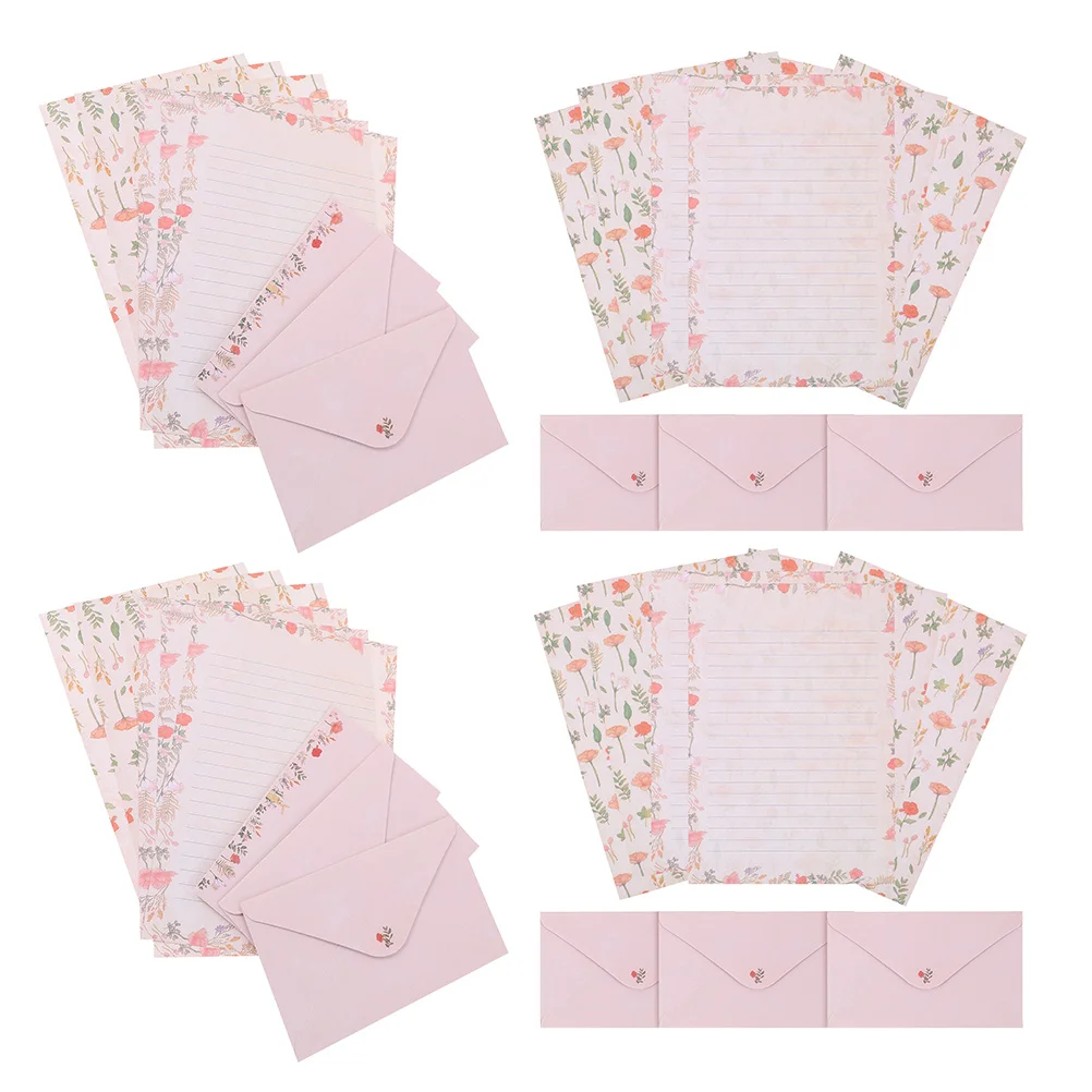 

4 Sets Stationery Envelopes Vintage Writing Paper for Letter Blank The Flowers Decorative Invitation Supply Creative Multi-use