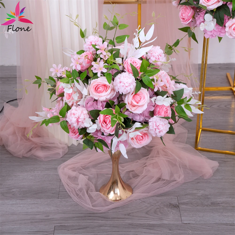 

1.3ft Dia Artificial Pink Greenery Flower Ball Rose Hydrangea Green Leaves Floral Arrangement Decoration Table Centerpiece Props