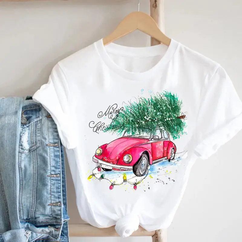 

Women Merry Christmas Holiday New Year T Tee Fashion Clothes Lovely 2022 Cute Female Graphic Print Tshirt Top Cartoon T-shirt