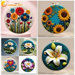 CHENISTORY 20x20cm DIY Wool Felting Painting With Embroidery Frame Flower Handmade Needle Wool Painting Decoration Gift New 2024