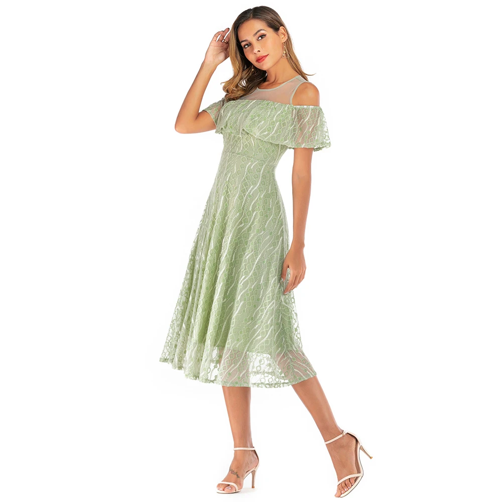 Robe de soirée en dentelle verte menthe pour femme, Off The Initiated Tea Length, A Line, Wholesale, Wholesale, Wedding, Neuf, En stock, 2024