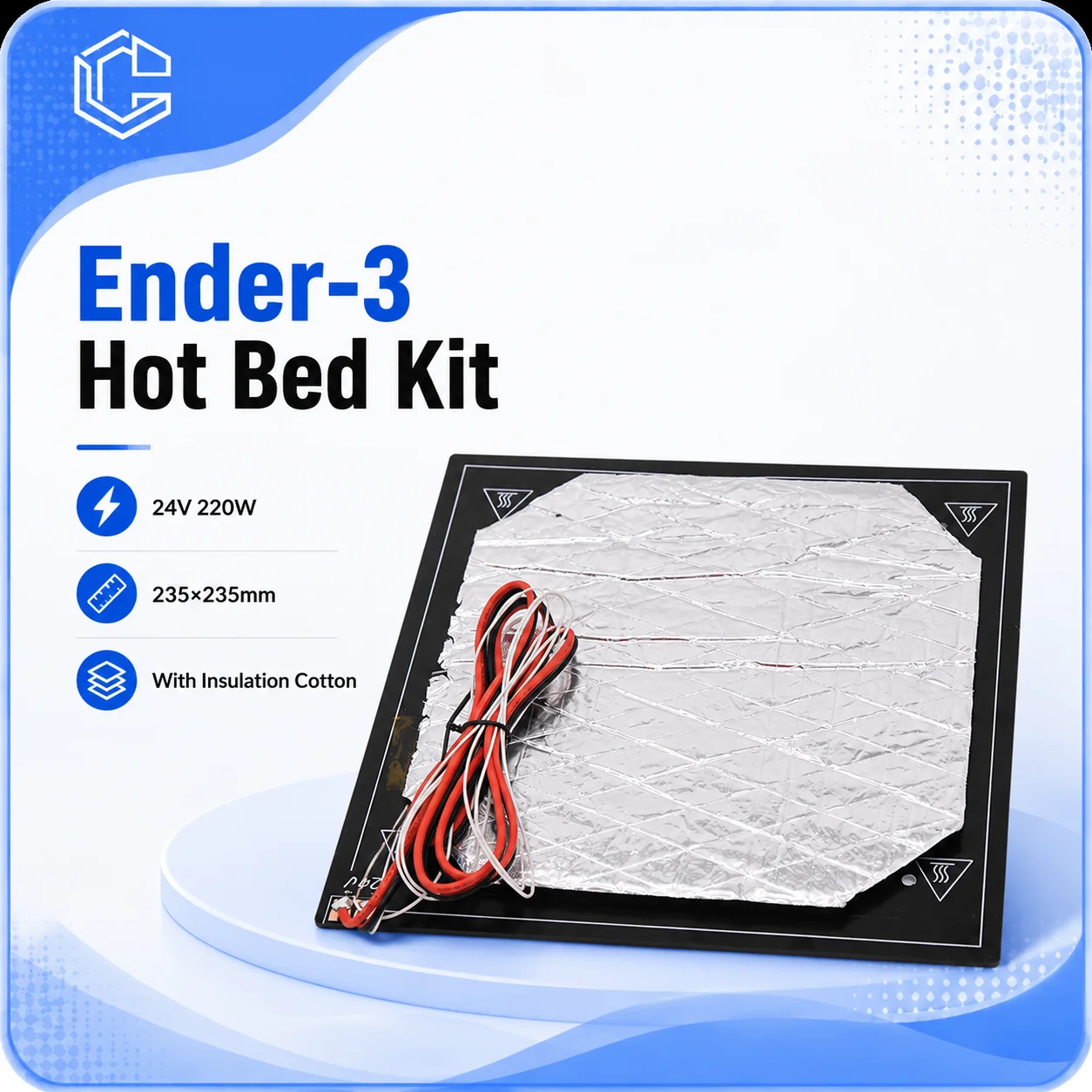 Creativity All 3D printer hot bed 24V 220W 235 * 235mm aluminum plate with insulating cotton for Ender-3 / Ender-3pro