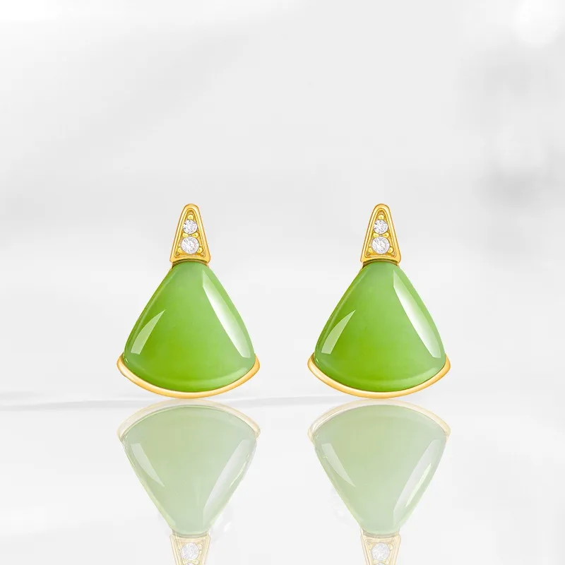

TIMESWIND Natural Hetian Jade Green Apricot Leaf Women S925 Silver Earring with Certificate