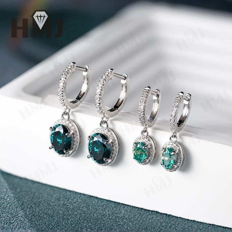 

Серьги из муассанита, серебро 925 пробы, овальная огранка, цвет D/зеленый, VVS1, для женщин, изысканные ювелирные украшения, подарок на Рождество, годовщину