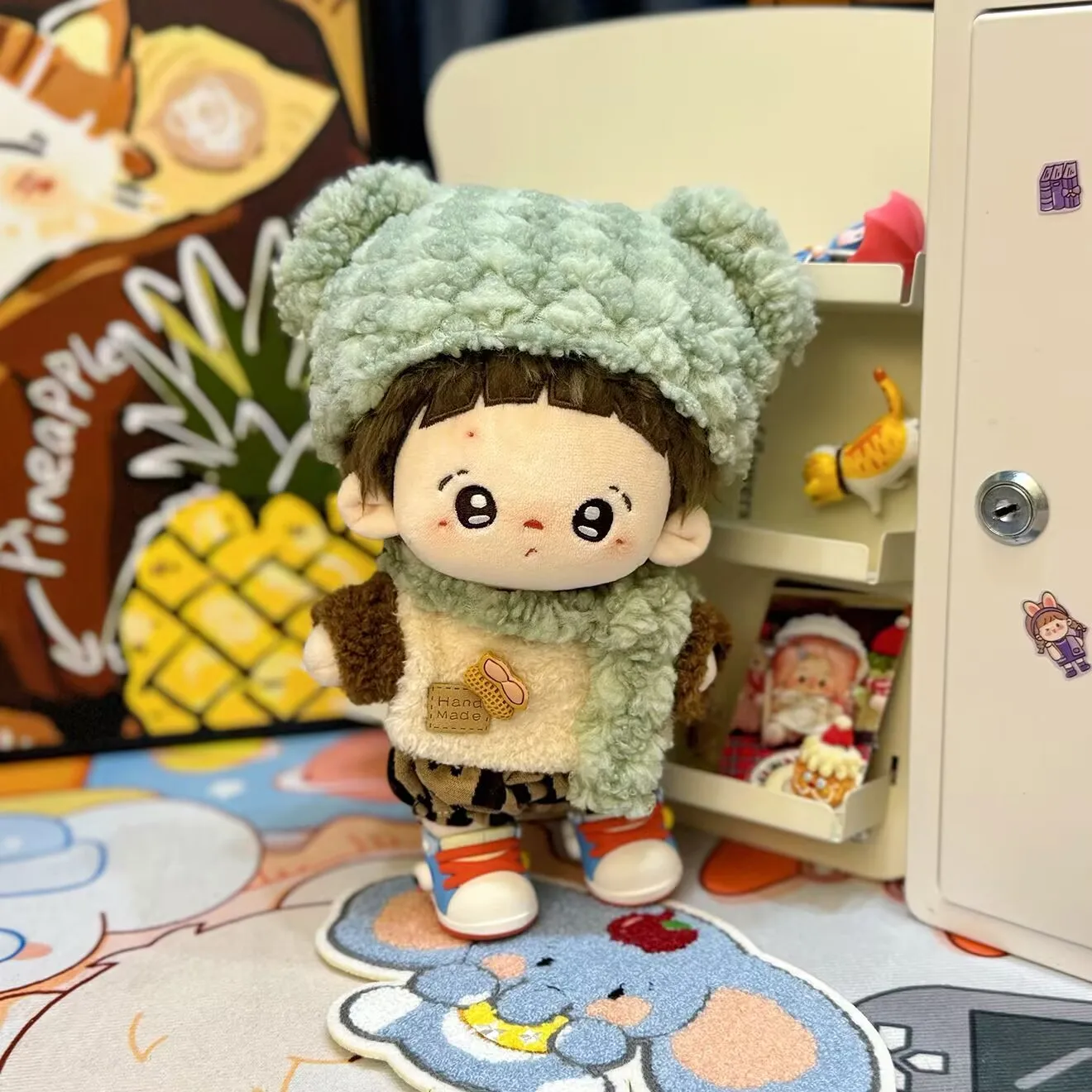 【 Mint Peanut Candy 】 Conjunto de cuatro puntos, traje de muñeca de algodón de 20 cm de forro polar cálido de invierno con gorro y bufanda