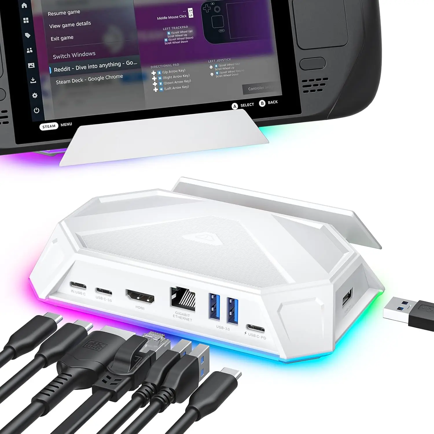 RGB Docking Station for Steam Deck (OLED), 8-in-1 Steam Deck Dock with 4K@60Hz HDMI, Gigabit Ethernet,100W USB-C Charging