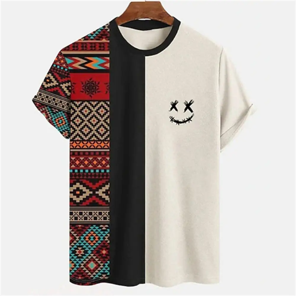 Vintage Men\'s T-Shirts Summer Tops Men\'s Indian Graphic Ethnic Clothing O-Neck Oversized Apparel 2023 Man Tees Casual Shirts New