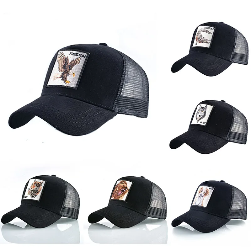 Bonés Trucker da Moda com Bordado de Animais, Boné de Beisebol Snapback para Quatro Estações, Ajustável para Homens e Mulheres