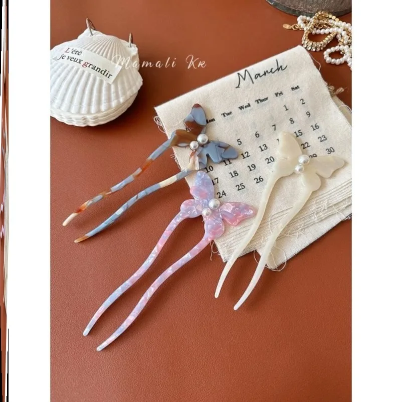 

New gentle retro style hollow butterfly acetic acid hairpin elegant temperament U-shaped female disc hair hairpin hairpin