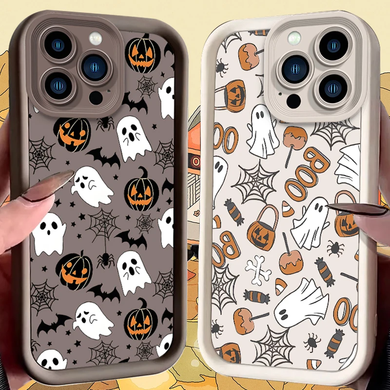 

Halloween Pumpkin Ghost Shockproof Case for iPhone 17 Air 16 E 15 14 Plus 13 12 Mini 11 Pro Max Liquid Silicone Dustproof Cover