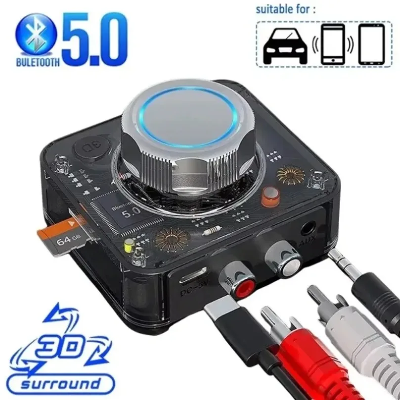 VIKEFON Bluetooth 5.0 Audio-Empfänger 3D-Stereo-Sound Wireless-Adapter SD TF-Karte RCA 3,5mm AUX-Anschluss für Auto-Kit-Lautsprecher
