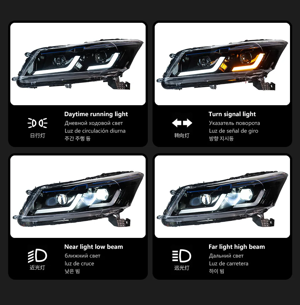 For Accord Eighth Generation Headlight Assembly Upgrade Daytime Running Light LED Lens 12V New Cross-Border
