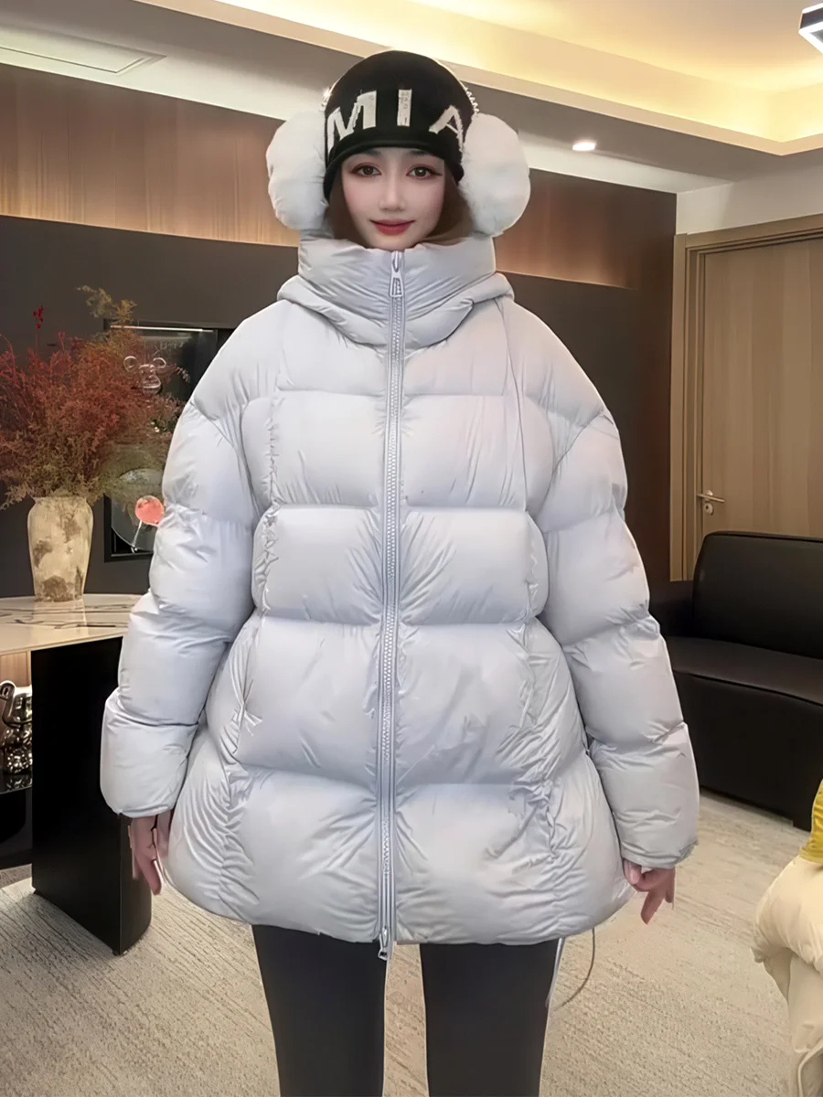 Abrigo con capucha de corte holgado y cálido para mujer, chaqueta acolchada con Donut de nube, ropa de abrigo informal de longitud media