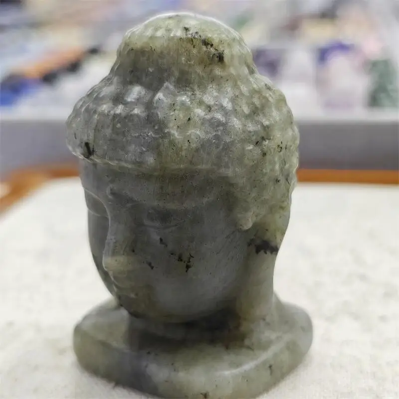 6 سنتيمتر اللابرادوريت الطبيعي بوذا رئيس نحت شفاء فنغشوي الأحجار الريكي هدايا ديكور المنزل هدية عيد 1 قطعة #5