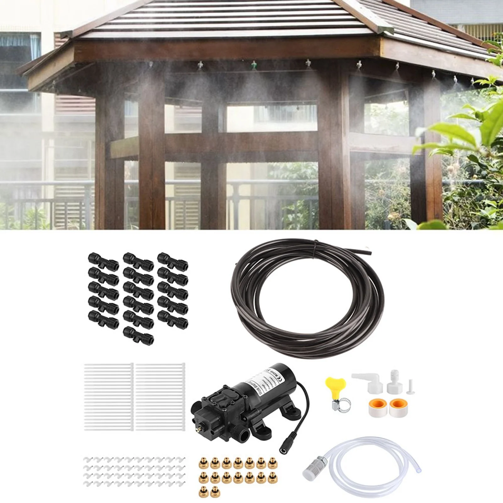16‑Nozzle 12m Household Electric Low Pressure Spraying Cooling System for Outdoor Garden Garden Accessory Spray Cooling System