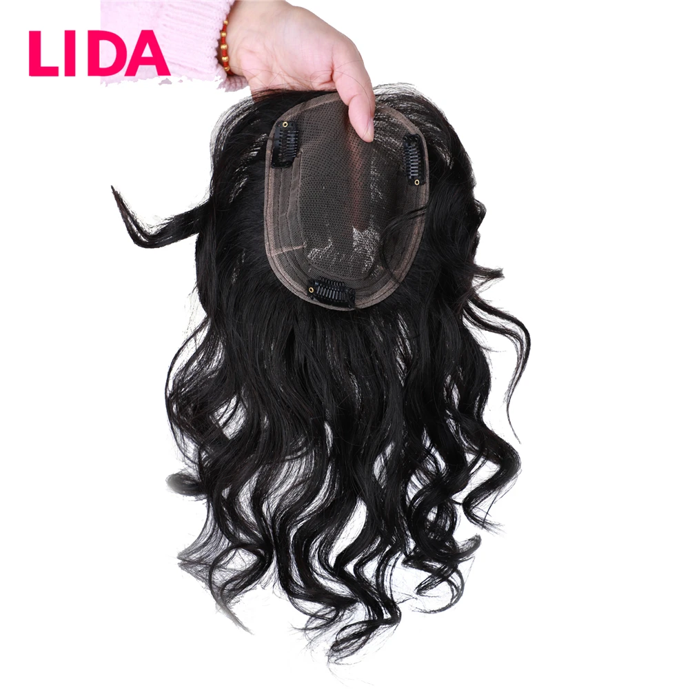 Women Topper Clip-In Silk Top Base Closure 5.5x6cm Human Hair Pieces Natural Curly Clip-In Closure Cover The White Hair