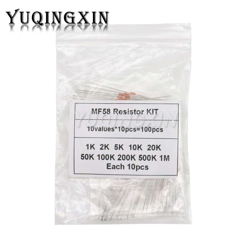 100pcs=10valuesX10pcs NTC Thermistor Resistor Kit NTC-MF58 1K 2K 5K 10K 20K 50K 100K 200K 500K 1M 5% 3950B MF58
